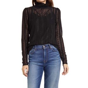 Halogen Lace Knit Mock Neck Top In Black